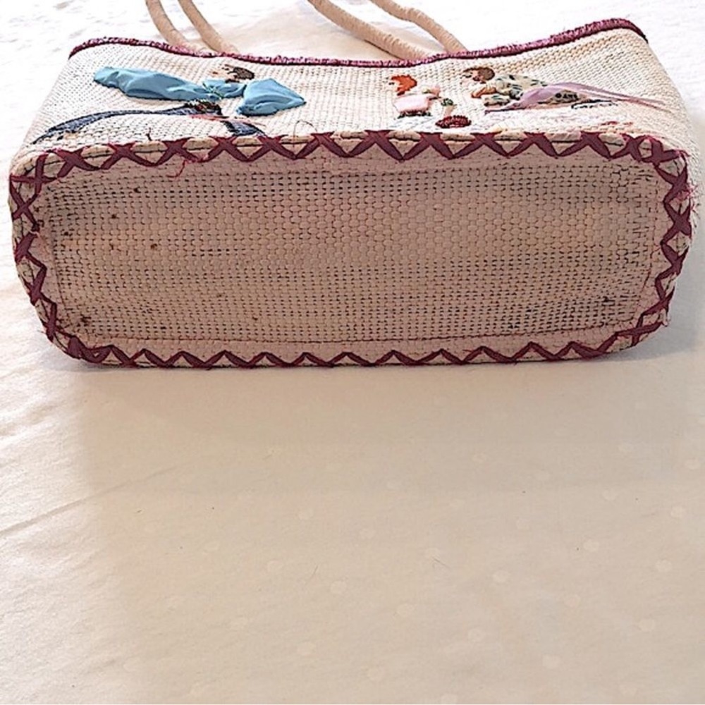 Vintage Fashionista Ladies Embellished Embroidered Appliqué Straw Bag - Picture 6 of 16